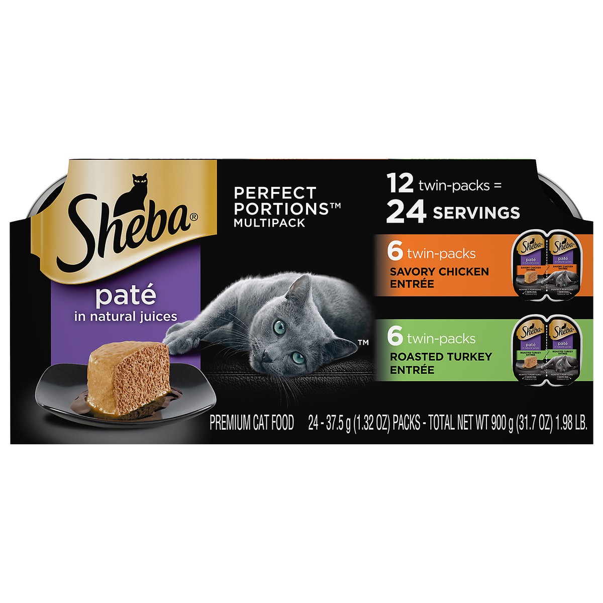 slide 1 of 1, SHEBA Wet Cat Food Pate Variety Pack, Savory Chicken and Roasted Turkey Entrees, (12) PERFECT PORTIONS Twin Pack Trays, 2.6 oz