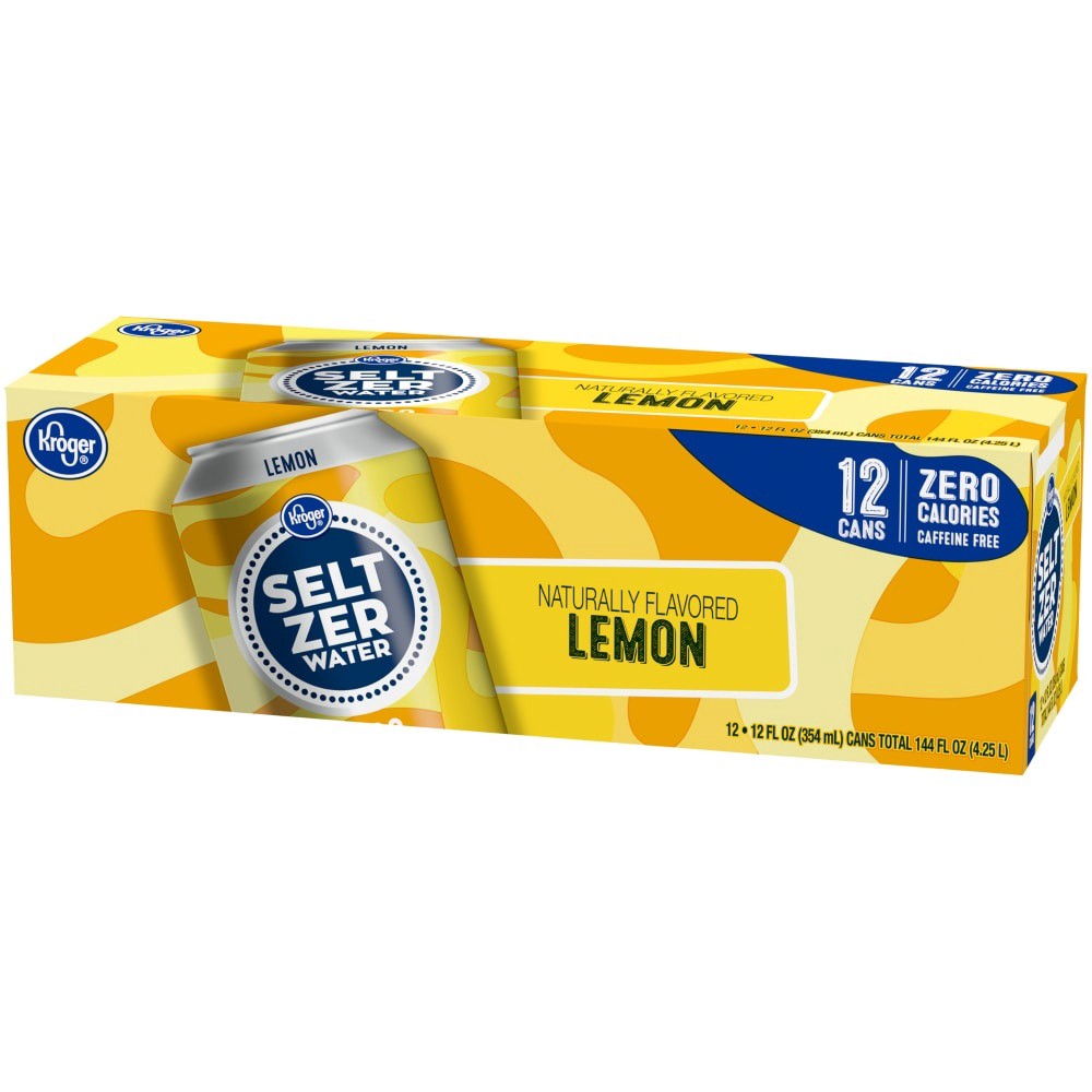 slide 2 of 4, Kroger Naturally Flavored Lemon Seltzer Water Caffeine Free - 12 ct; 12 fl oz, 12 ct; 12 fl oz