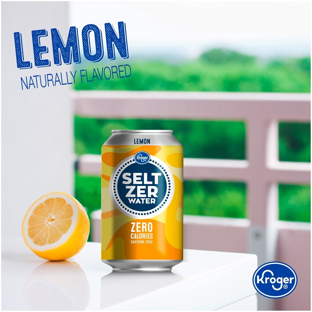 slide 3 of 4, Kroger Naturally Flavored Lemon Seltzer Water Caffeine Free - 12 ct; 12 fl oz, 12 ct; 12 fl oz