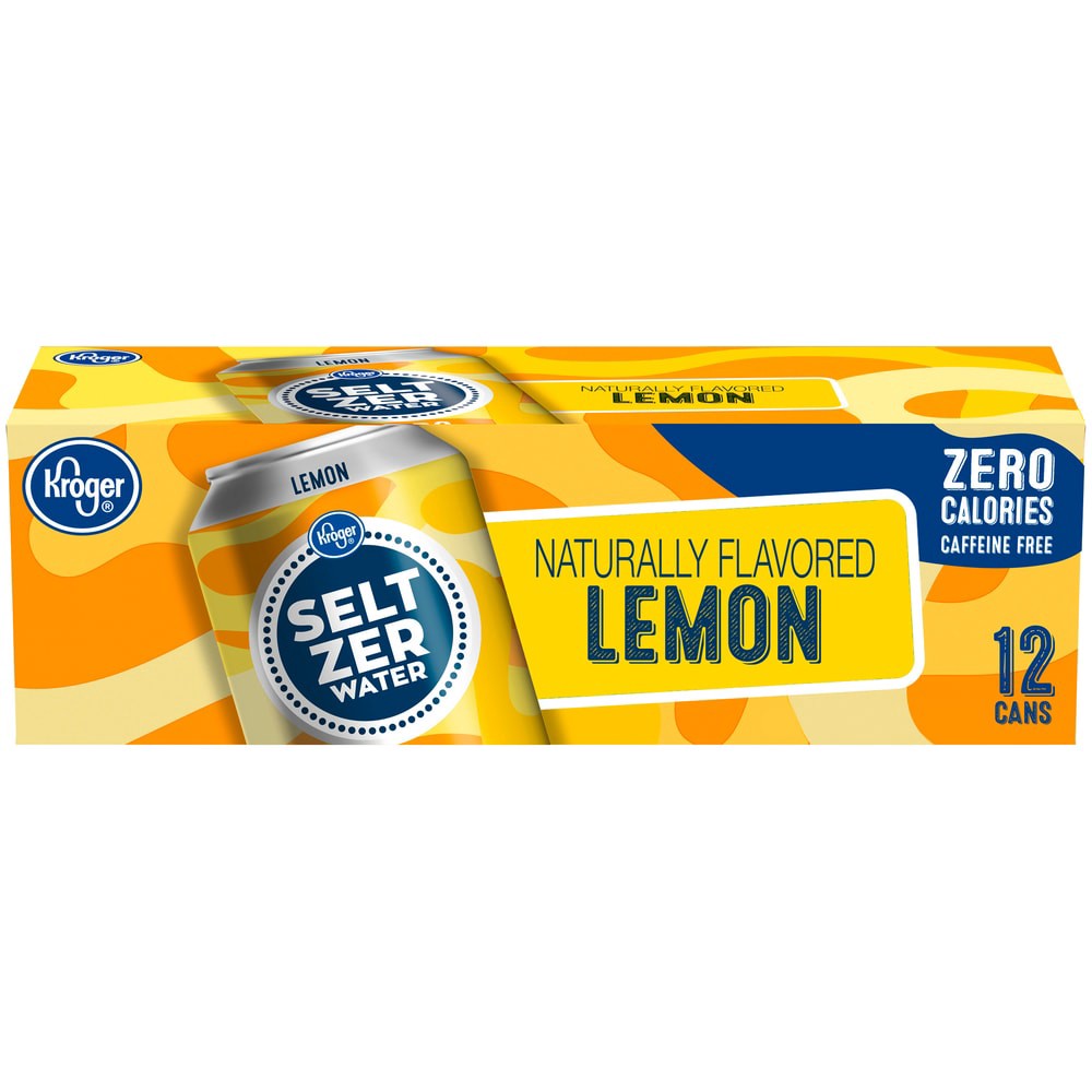 slide 1 of 4, Kroger Naturally Flavored Lemon Seltzer Water Caffeine Free - 12 ct; 12 fl oz, 12 ct; 12 fl oz