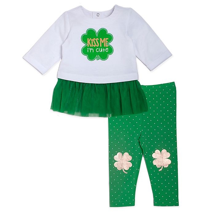 slide 1 of 1, babyGEAR Kiss Me I'm Cute'' Newborn Shamrock Top and Leggings Set - Green'', 1 ct