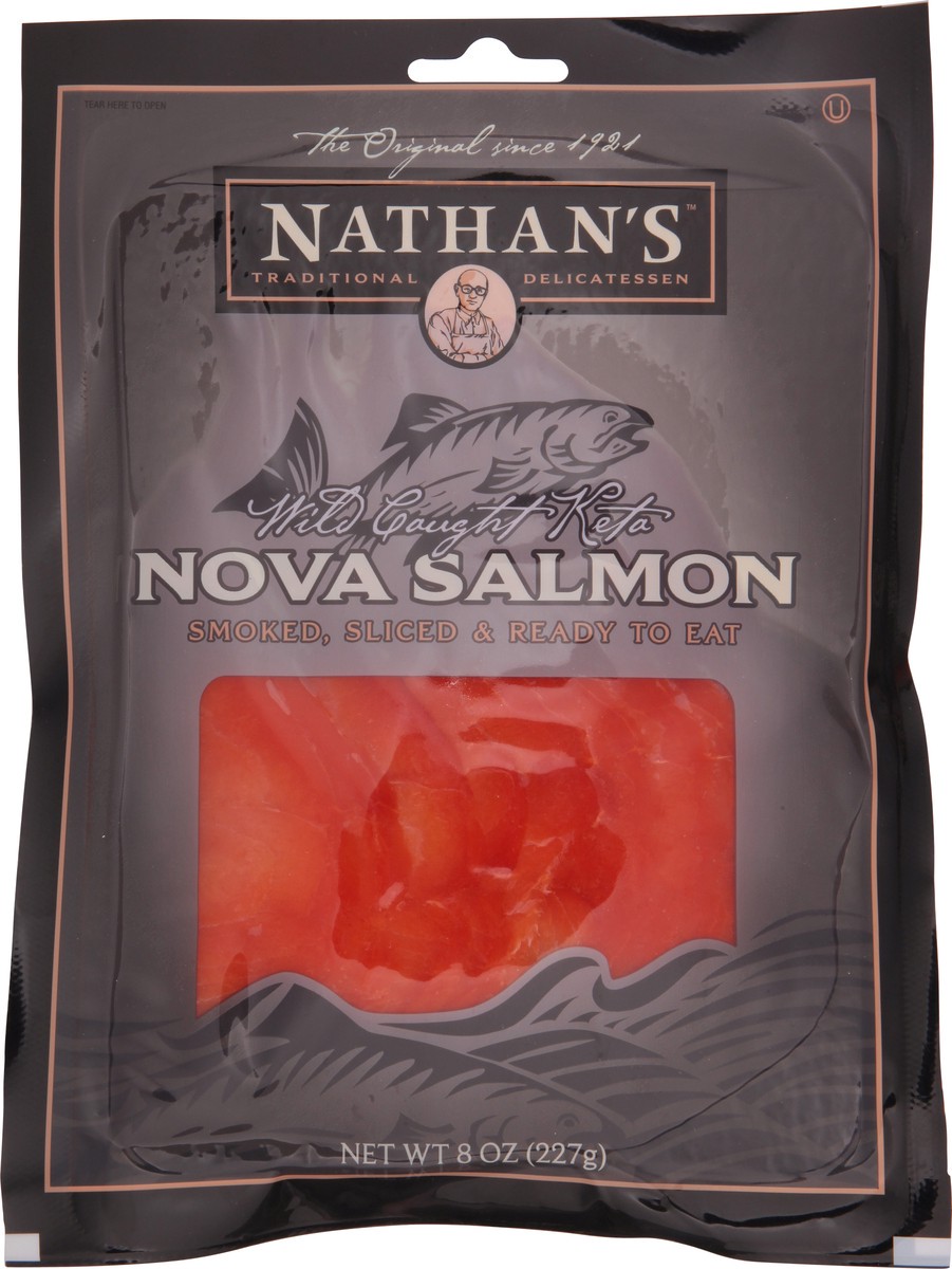 slide 1 of 14, Nathan's Famous Wild Caught Keta Nova Salmon 8 oz, 8 oz