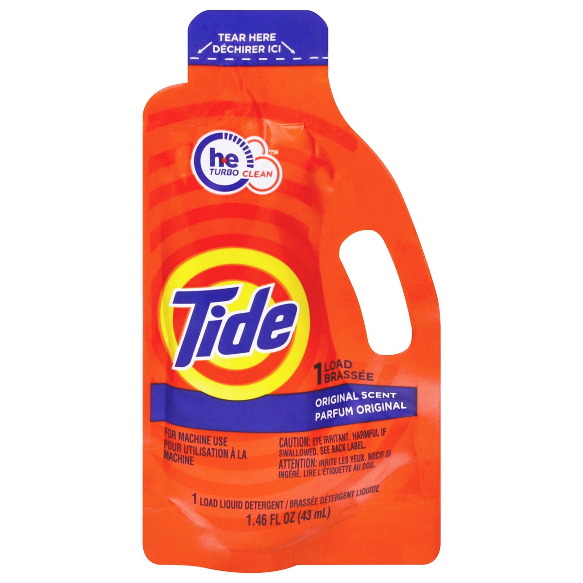 slide 1 of 9, Tide Single Load Liquid Laundry Detergent, Travel Size, 1.46 fl oz, 1.46 ct