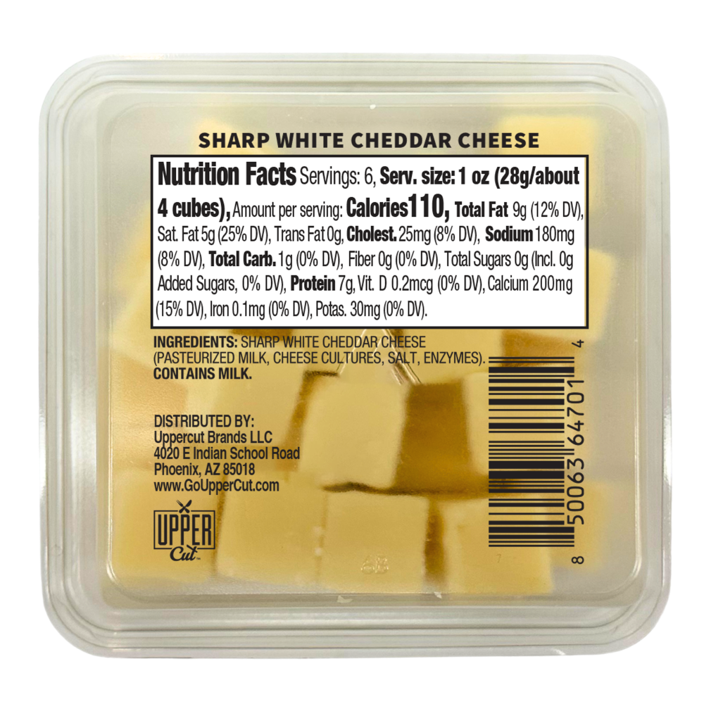 slide 5 of 6, Uppercut Cubed Sharp White Cheddar Cheese, 6 oz