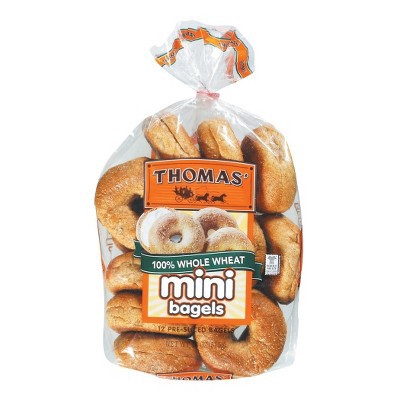 slide 1 of 5, Thomas' Whole Wheat Pre-Sliced Mini Bagels, 12 ct; 18 oz