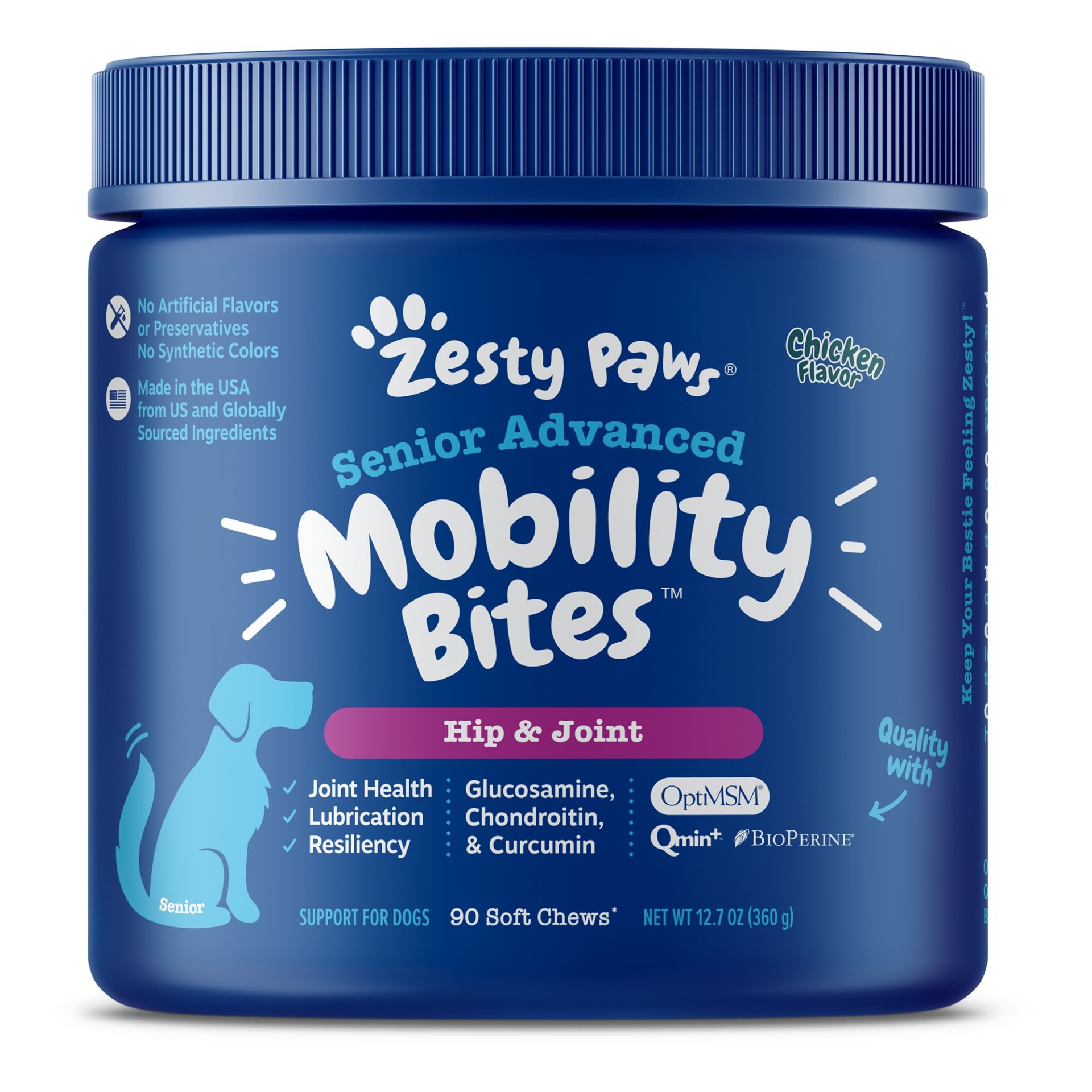 slide 1 of 1, Zesty Paws Senior Advanced Mobility Chicken Flavored Chews Hip & Joint Supplement for Dogs - 90 ct, 90 ct