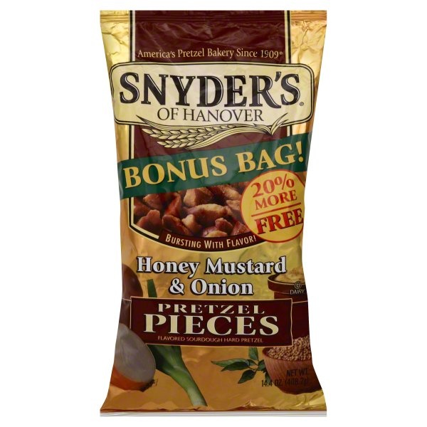 slide 1 of 5, Snyder's of Hanover Pretzel Pieces, Honey Mustard & Onion, Bonus Bag!, 14.4 oz