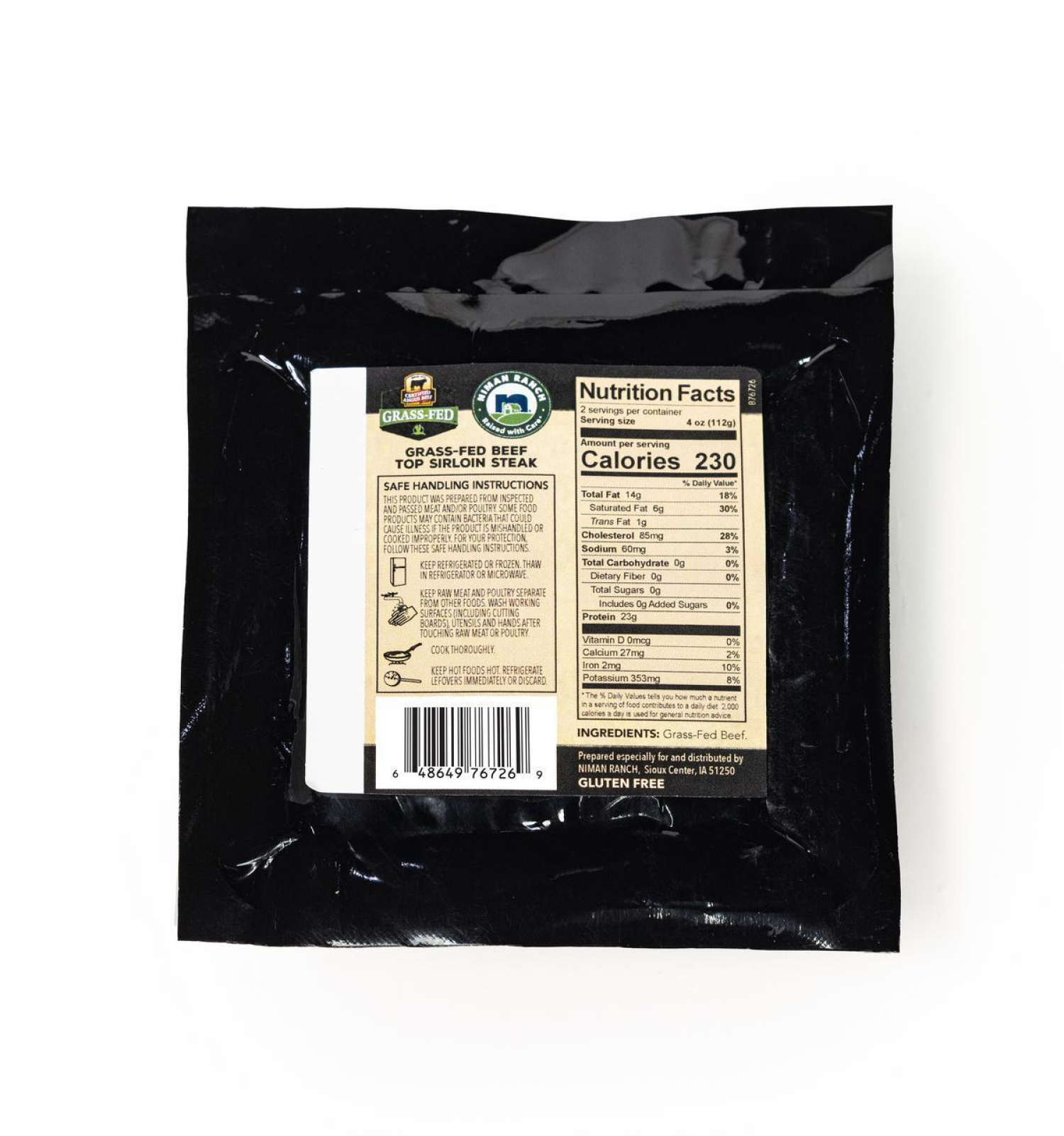 slide 2 of 2, Niman Ranch CAG Grass Fed Top Sirloin 8oz, 8 oz