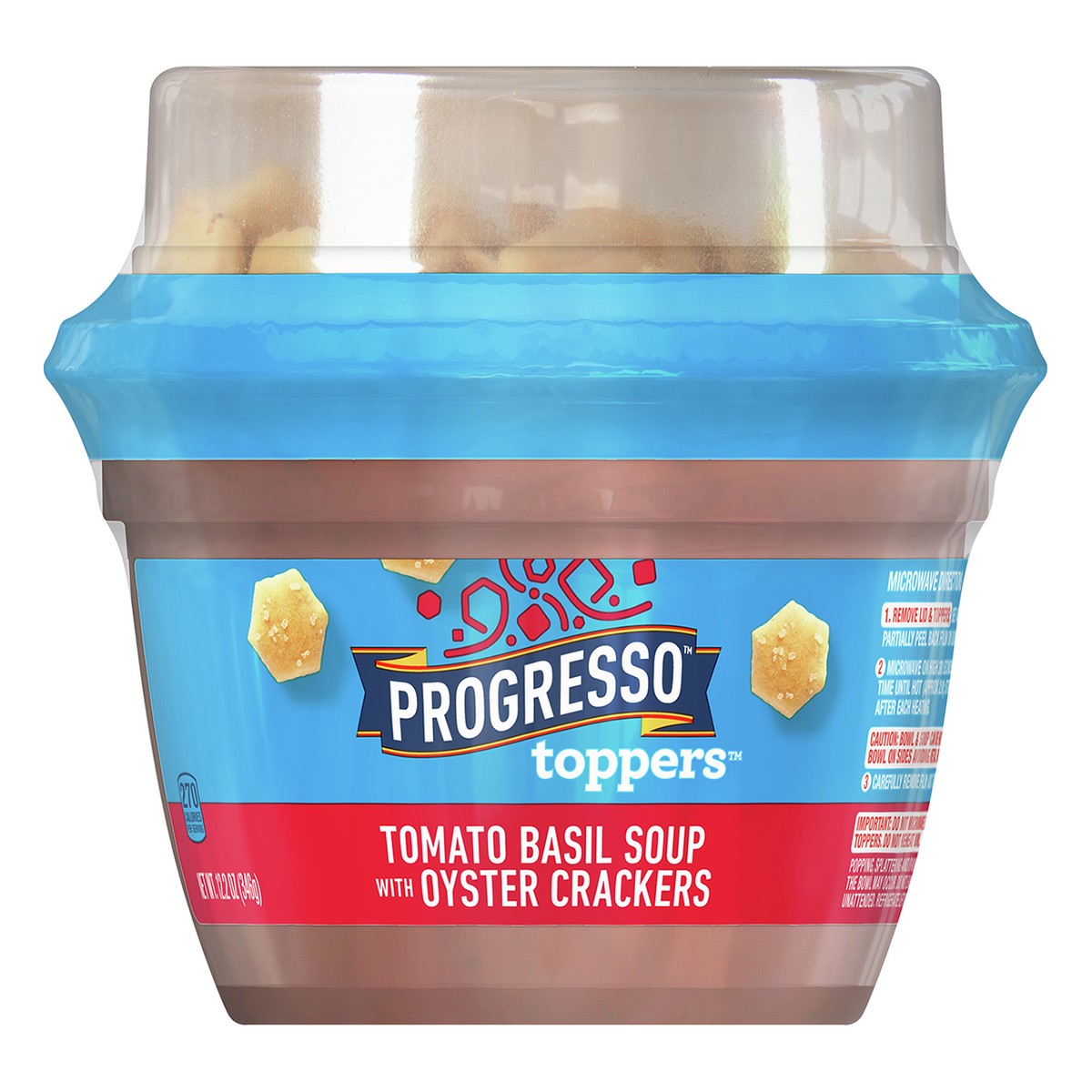 slide 1 of 9, Progresso Tomato Basil Soup with Oyster Crackers, 12.2 oz, 12.2 oz