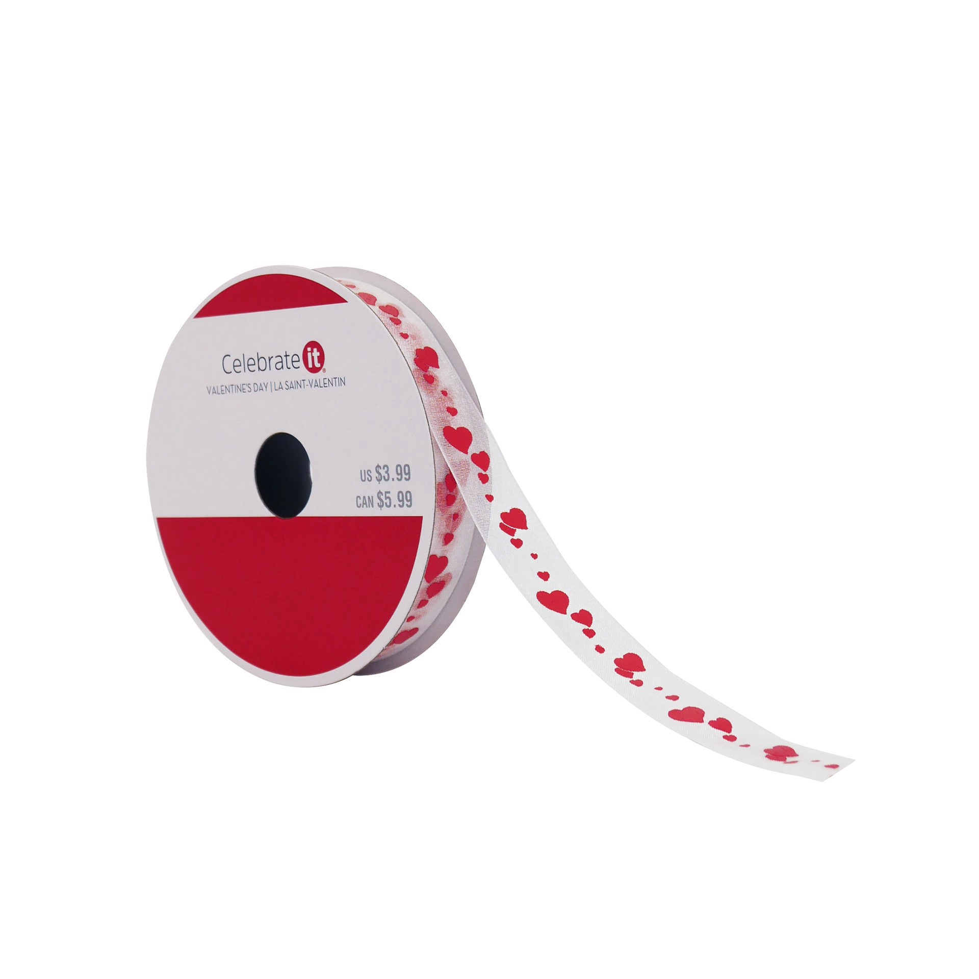 slide 2 of 3, 5/8" X 12ft. White & Red Hearts Sheer Ribbon By Celebrate It, 5/8 in x 12 ft