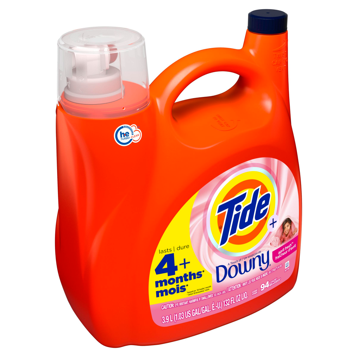 slide 2 of 9, Tide Plus A Touch of Downy Liquid Laundry Detergent, April Fresh, 132 fl oz, 94 loads, HE Compatible, 132 fl oz