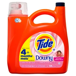 Tide Plus A Touch of Downy Liquid Laundry Detergent, April Fresh, 132 fl oz, 94 loads, HE Compatible