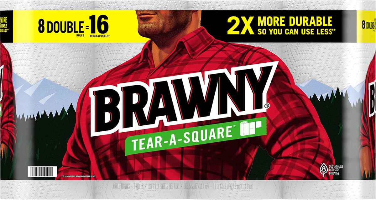 slide 6 of 9, Brawny Tear-A-Square Paper Towels, 8 Double Rolls, 8 ct