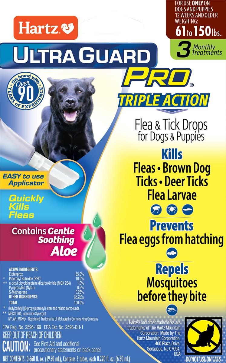 slide 3 of 5, Hartz UltraGuard Pro Flea & Tick Drops For Dogs And Puppies 61-150lbs, 3 Months Supply, 3 ct