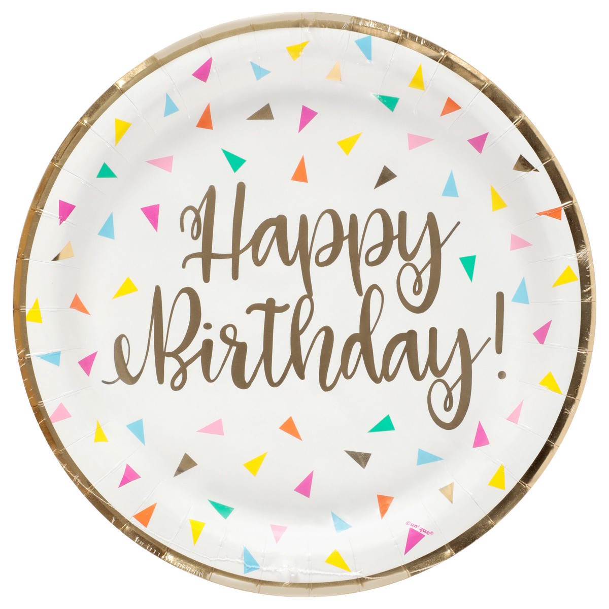 slide 1 of 13, Unique Bright Triangles Happy Birthday Paper Plates, 8 ct, 9 in