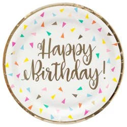 Unique Bright Triangles Happy Birthday Paper Plates, 8 ct