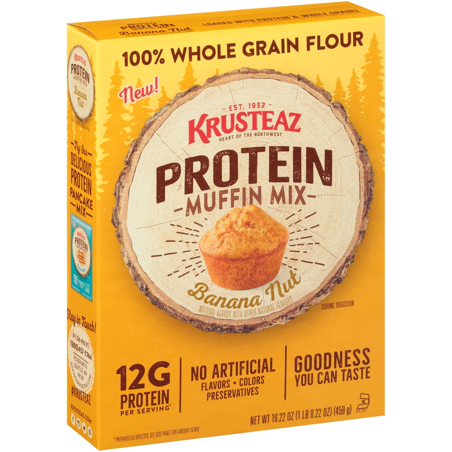 slide 4 of 8, Krusteaz Banana Nut Protein Muffin Mix, 20 oz