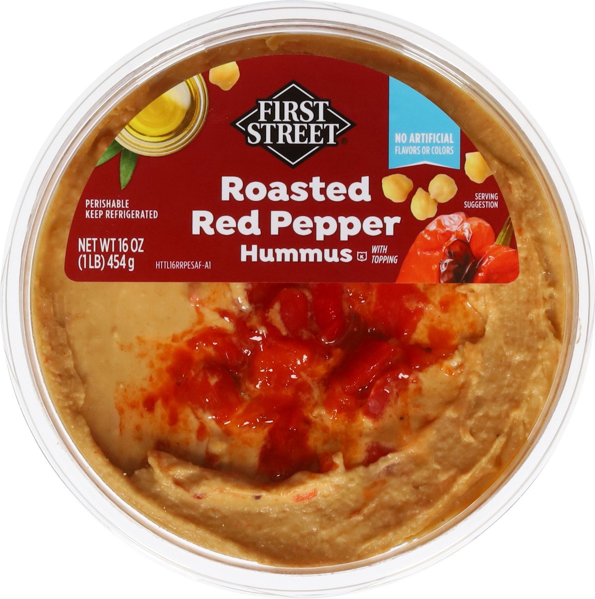 slide 13 of 14, First Street Roasted Red Pepper Hummus, 16 oz