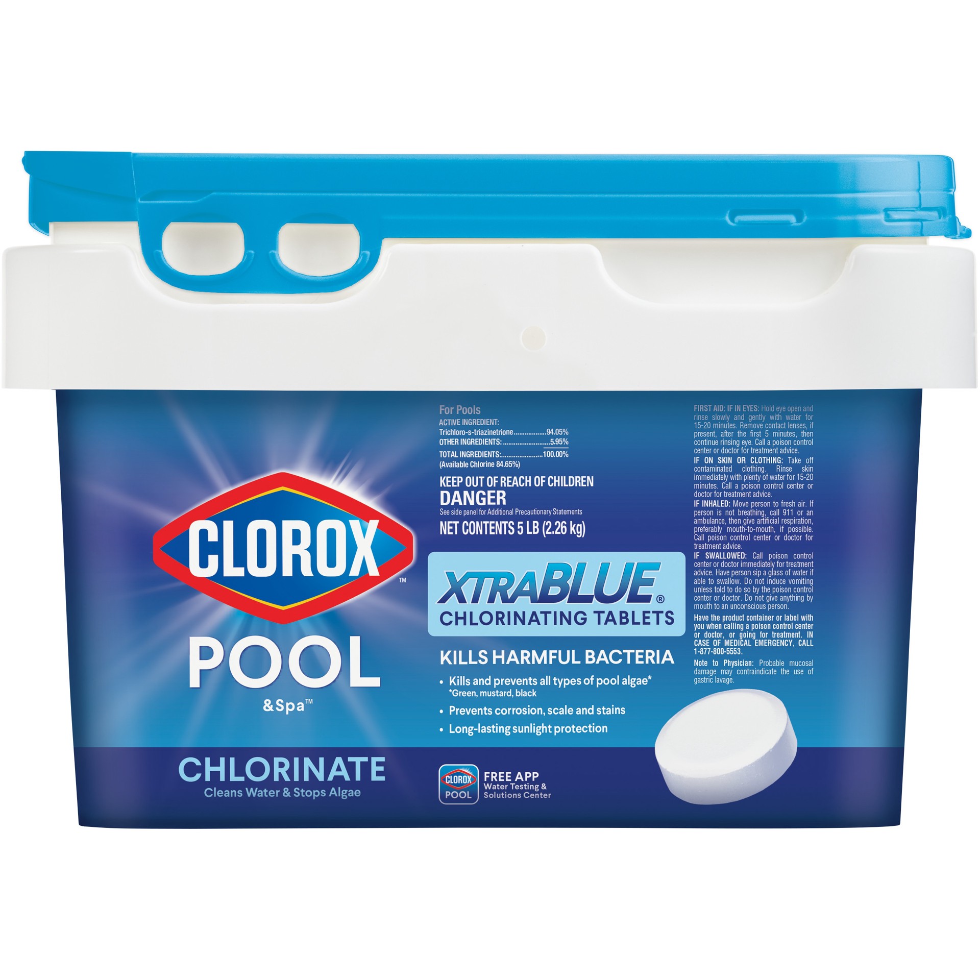 slide 1 of 6, Clorox Pool&Spa XtraBlue 5.0 Pound(s) Bucket 3-in Tablets Chlorine, 1 ct