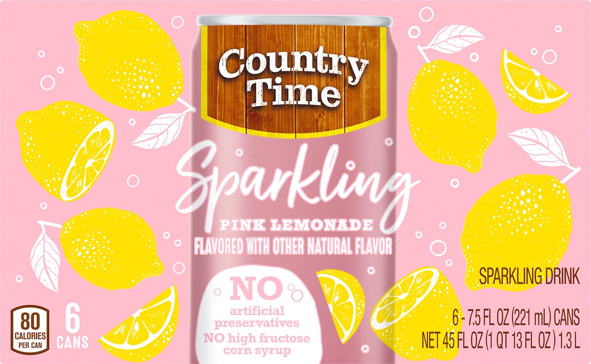 slide 4 of 10, Country Time Sparkling Pink Lemonade, 6 ct - 7.5 fl oz Cans, 6 ct; 7.5 fl oz