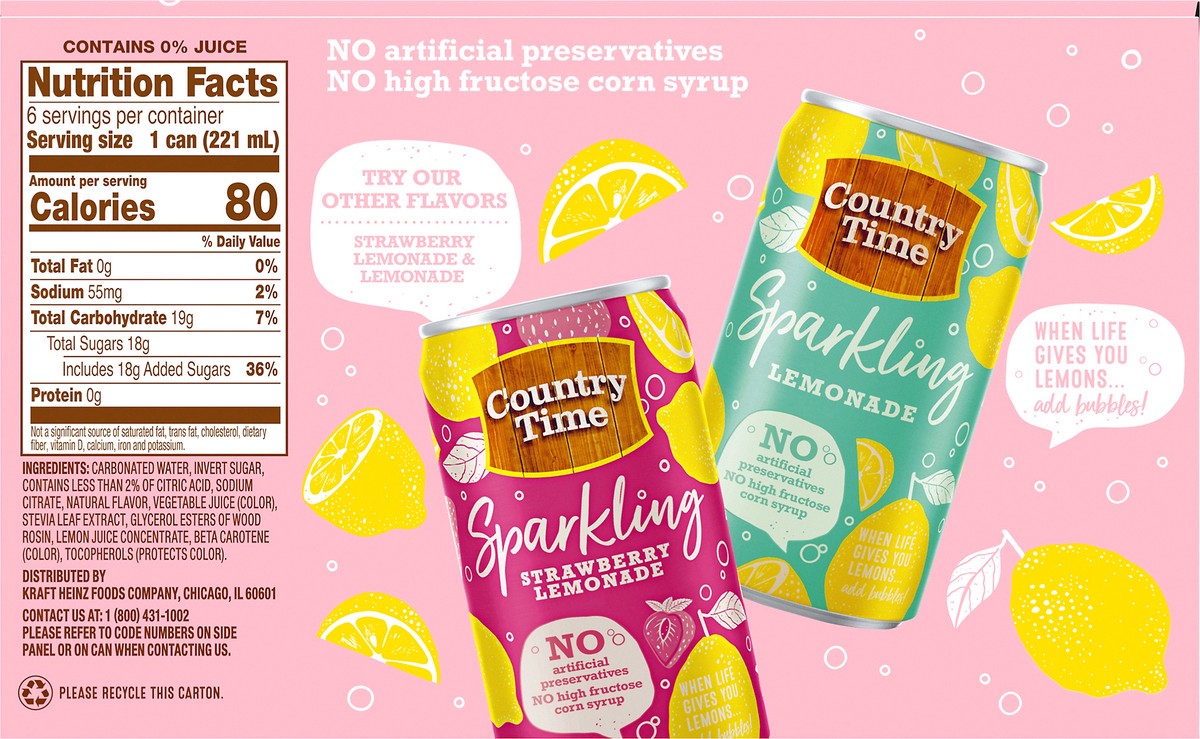 slide 8 of 10, Country Time Sparkling Pink Lemonade, 6 ct - 7.5 fl oz Cans, 6 ct; 7.5 fl oz