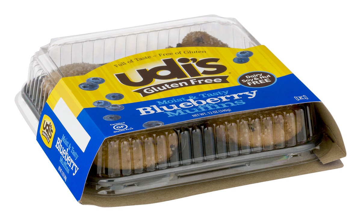 slide 4 of 9, Udi's Gluten Free Moist and Tasty Blueberry Muffins, Frozen, 12 oz. 4-Count, 4 ct