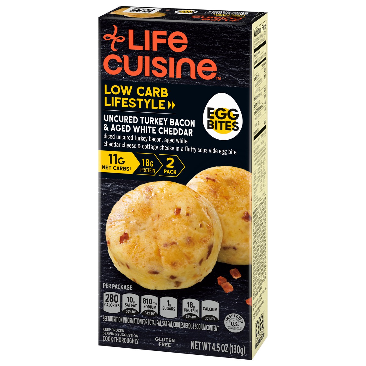 slide 3 of 9, Life Cuisine Frozen Meal Turkey Bacon & Aged White Cheddar Egg Bites, Carb Wise Microwave Meal, Carb Conscious Frozen Snacks, 4.5 oz