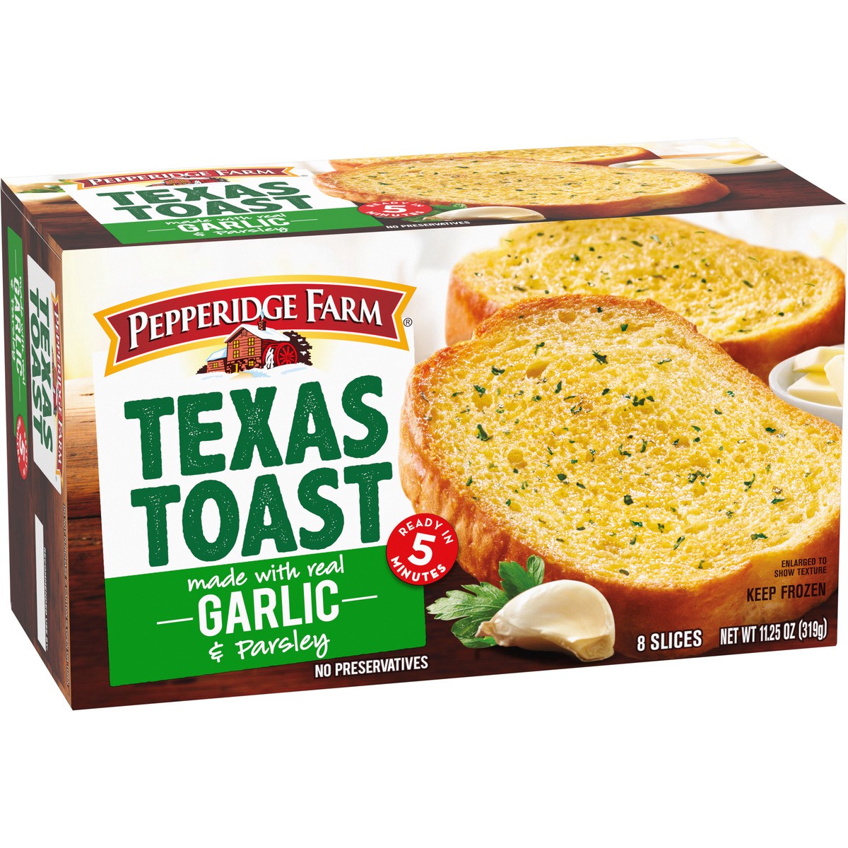 slide 2 of 9, Pepperidge Farm Texas Toast Frozen Garlic Bread, 8 Slices, 11.25 oz. Box, 11.25 oz