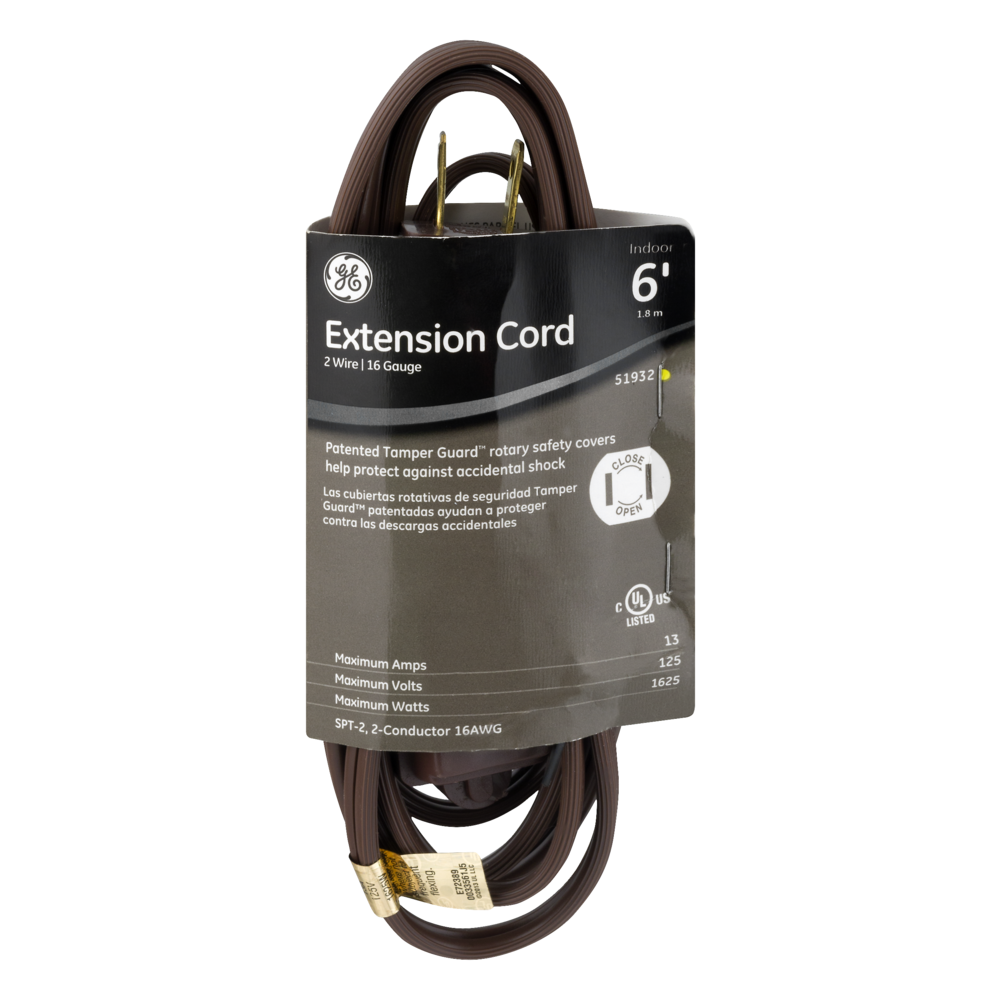 slide 1 of 1, GE Extension Cord With Tamper Guard, Polarized 3-Outlet, 6 ft