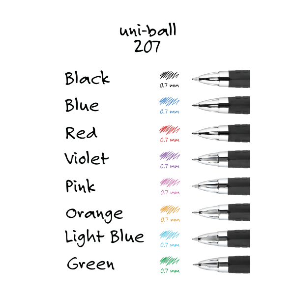 slide 4 of 8, uni-ball 207 Retractable Fraud Prevention Gel Pens, Medium Point, Black Barrels, Assorted Ink Colors, Pack Of 4 Pens, 4 ct