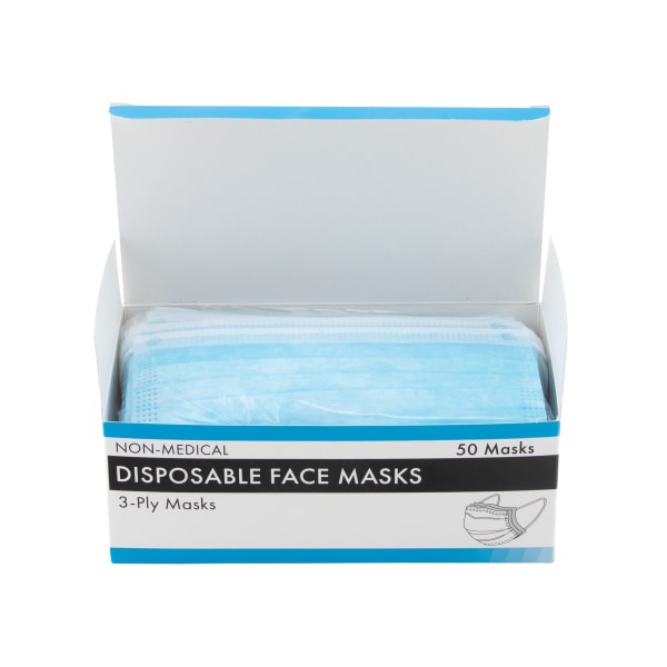 slide 5 of 5, Advantus Non-Medical 3-Ply Pleated Disposable Face Masks, One Size, Blue, Pack Of 50, 50 ct