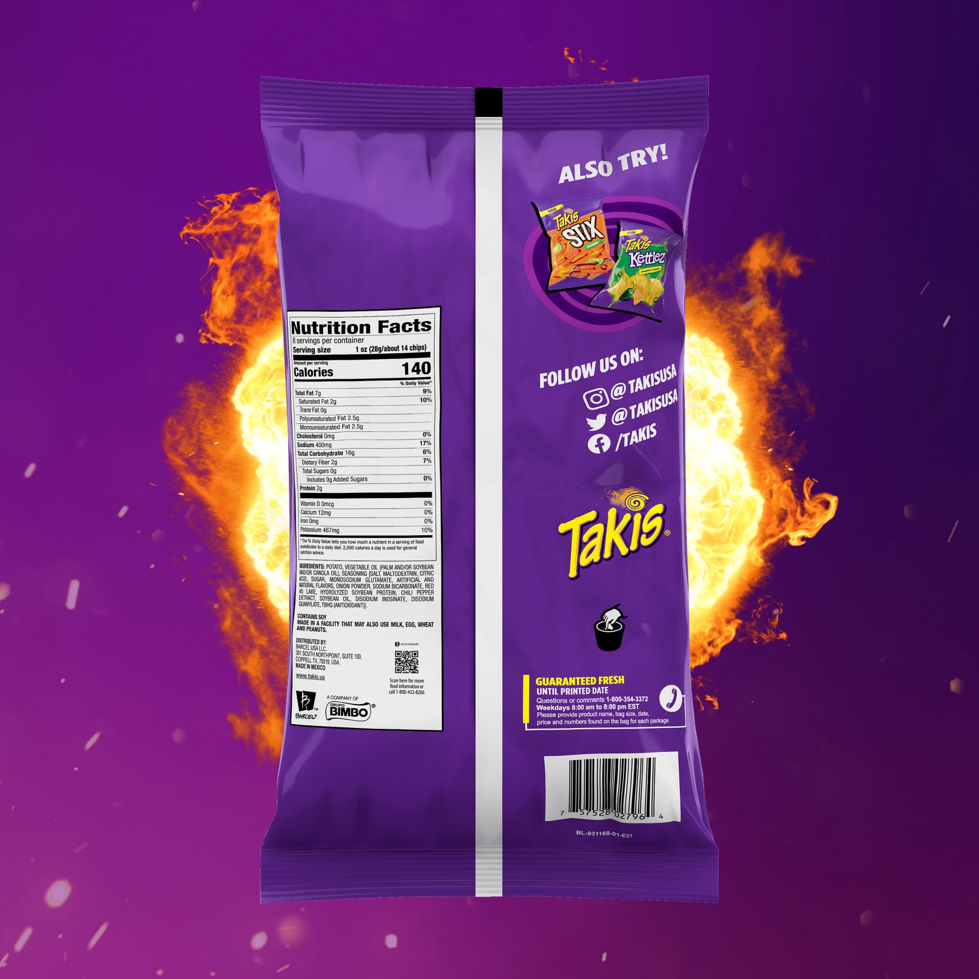 slide 4 of 7, Takis Fuego Kettlez 8 oz Sharing Size Bag, Hot Chili Pepper & Lime Flavored Extreme Spicy Kettle-Cooked Potato Chips, 8 oz