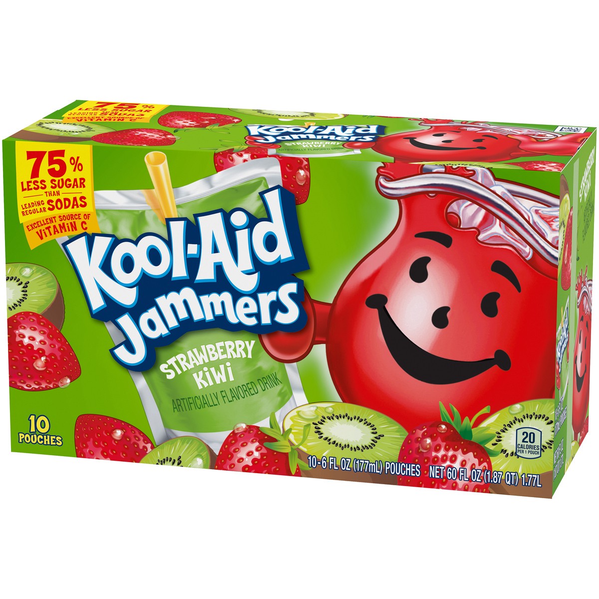 slide 7 of 9, Kool-Aid Jammers Strawberry Kiwi Flavored 0% Juice Drink, 10 ct Box, 6 fl oz Pouches, 10 ct