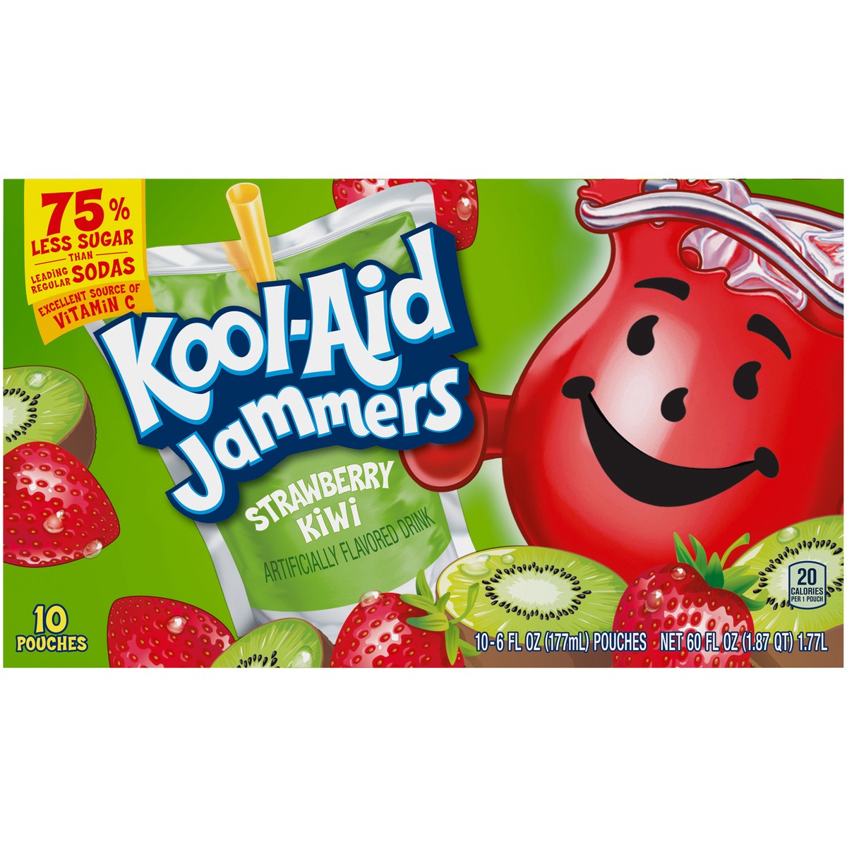 slide 8 of 9, Kool-Aid Jammers Strawberry Kiwi Flavored 0% Juice Drink, 10 ct Box, 6 fl oz Pouches, 10 ct