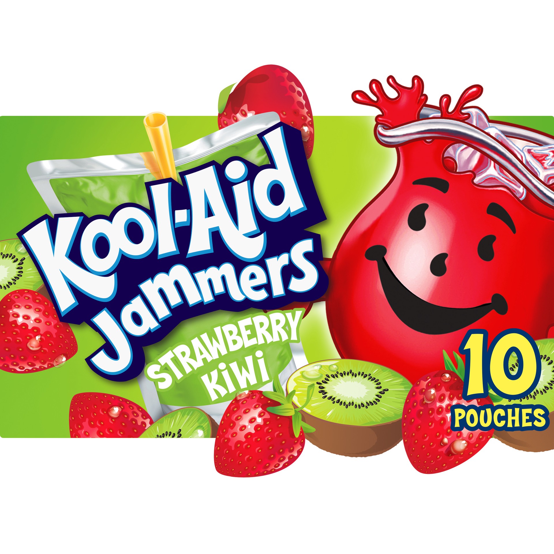 slide 1 of 11, Kool-Aid Jammers Strawberry Kiwi Flavored 0% Juice Drink, 10 ct Box, 6 fl oz Pouches, 10 ct; 6 fl oz