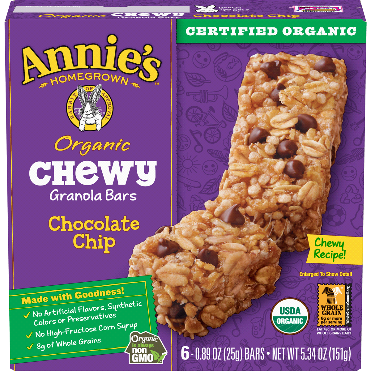 slide 1 of 1, Annie's Organic Chewy Chocolate Chip Granola Bars, 6 ct; 0.89 oz