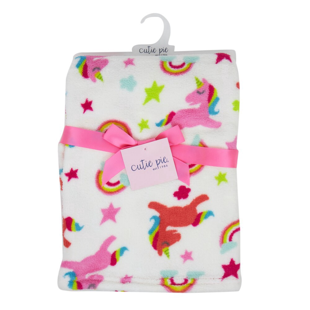 slide 3 of 4, Cutie Pie Unicorn Print Plush Baby Blanket - Pink, 1 ct