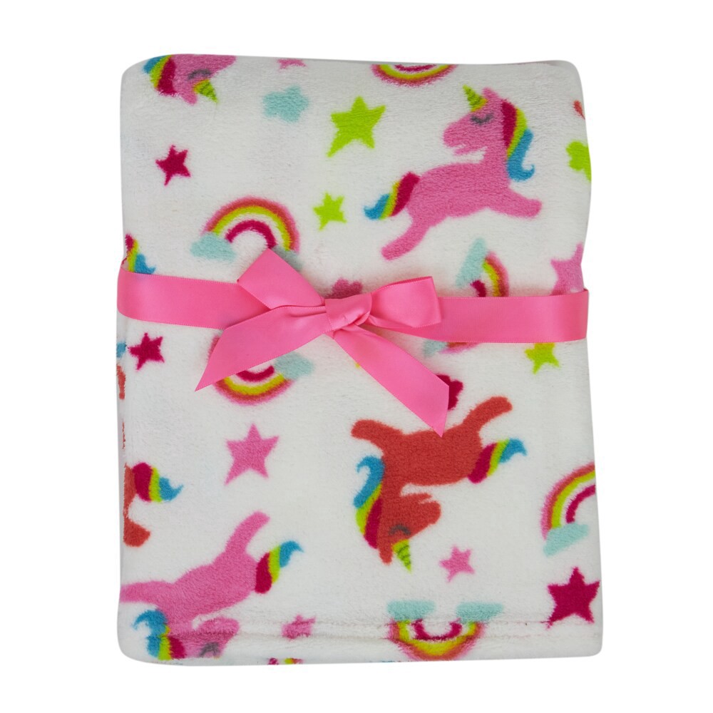 slide 1 of 4, Cutie Pie Unicorn Print Plush Baby Blanket - Pink, 1 ct