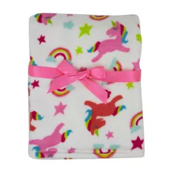 Cutie Pie Unicorn Print Plush Baby Blanket - Pink