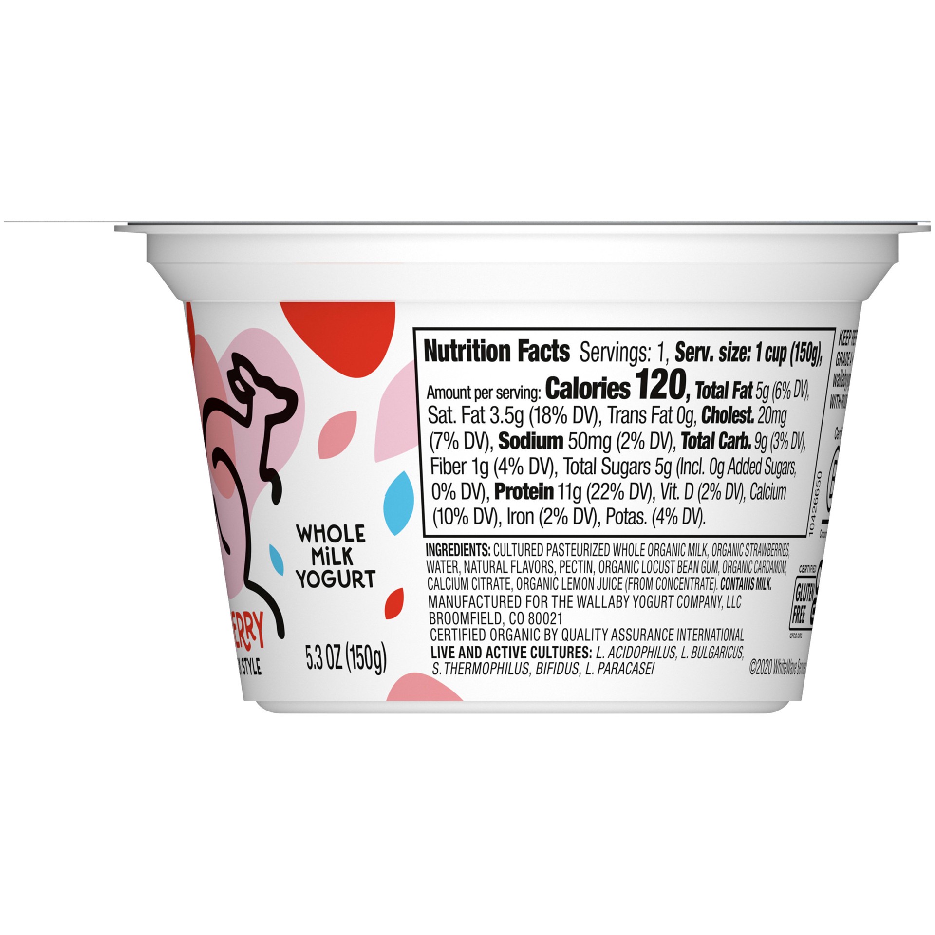 slide 4 of 5, Wallaby Organic Aussie Greek Yogurt, No Sugar Added, Strawberry, USDA Organic, 5.3 oz. Cup, 5.3 oz