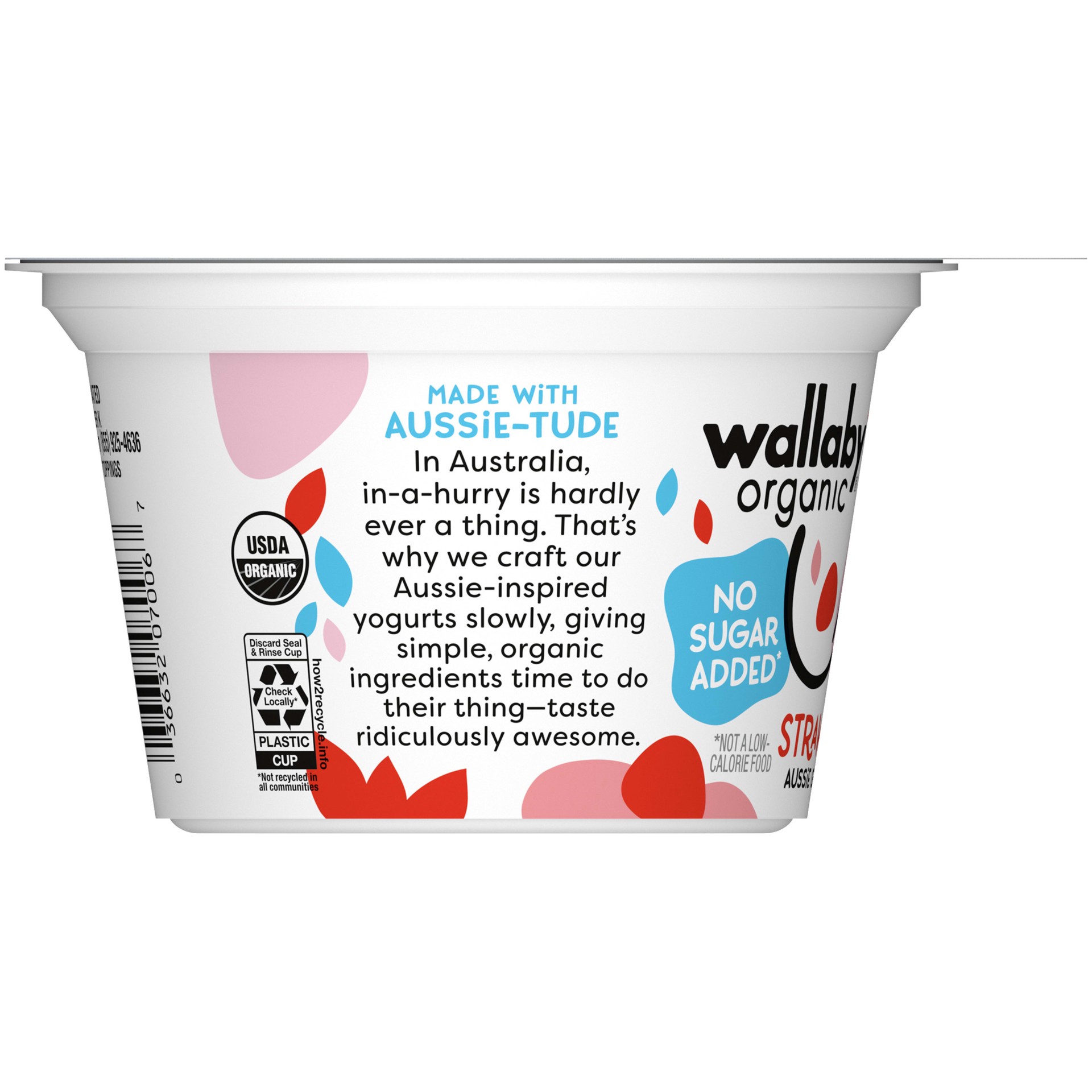 slide 5 of 5, Wallaby Organic Aussie Greek Yogurt, No Sugar Added, Strawberry, USDA Organic, 5.3 oz. Cup, 5.3 oz