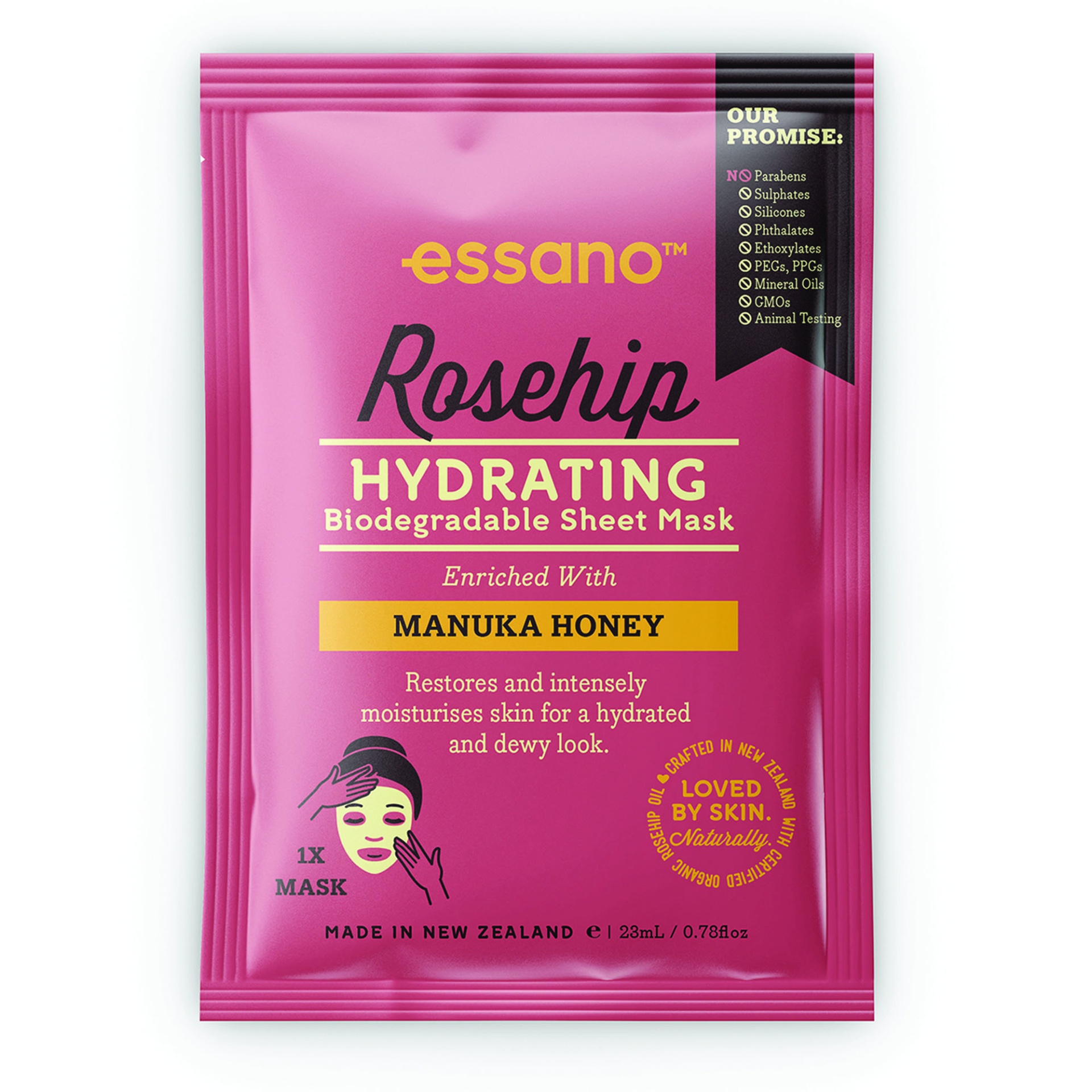slide 1 of 1, essano Rosehip Hydrating Cloth Face Mask, 0.78 oz