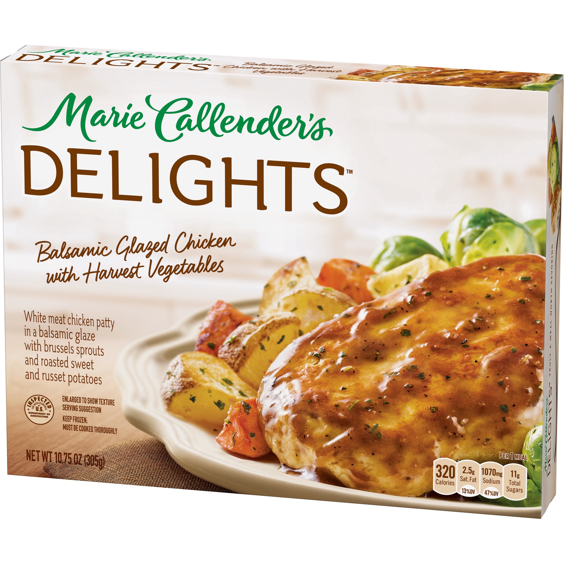 slide 2 of 5, Marie Callender's Delights Frozen Dinner, Balsamic Glazed Chicken with Harvest Vegetables, 10.75 Ounce, 10.75 oz