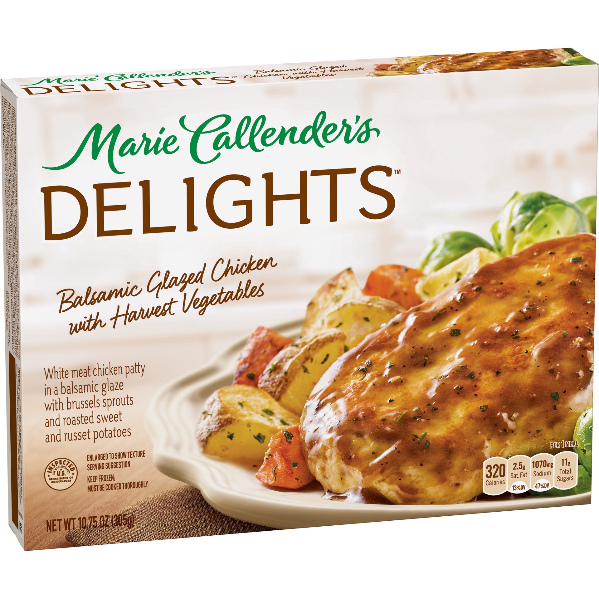 slide 5 of 5, Marie Callender's Delights Frozen Dinner, Balsamic Glazed Chicken with Harvest Vegetables, 10.75 Ounce, 10.75 oz