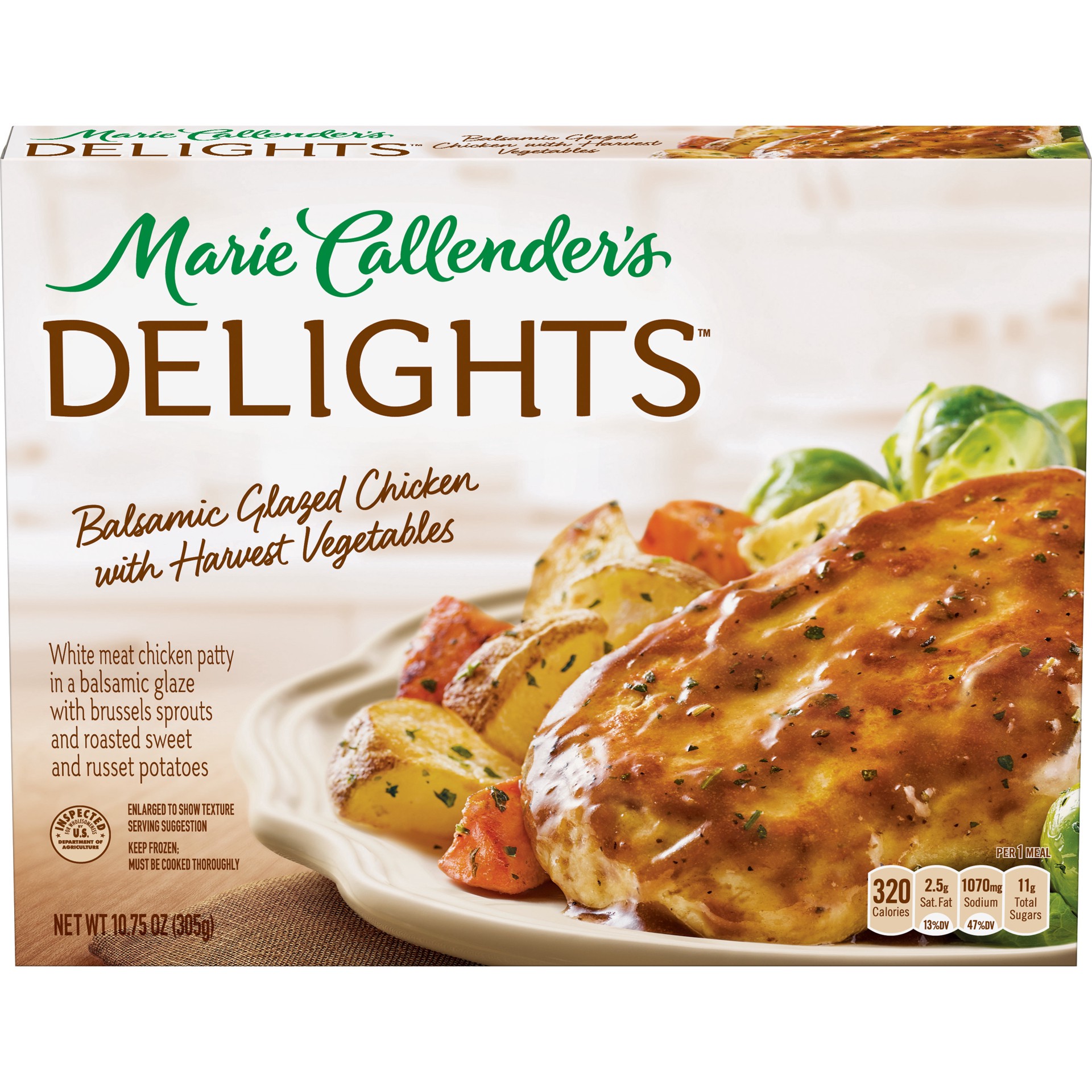 slide 1 of 5, Marie Callender's Delights Frozen Dinner, Balsamic Glazed Chicken with Harvest Vegetables, 10.75 Ounce, 10.75 oz