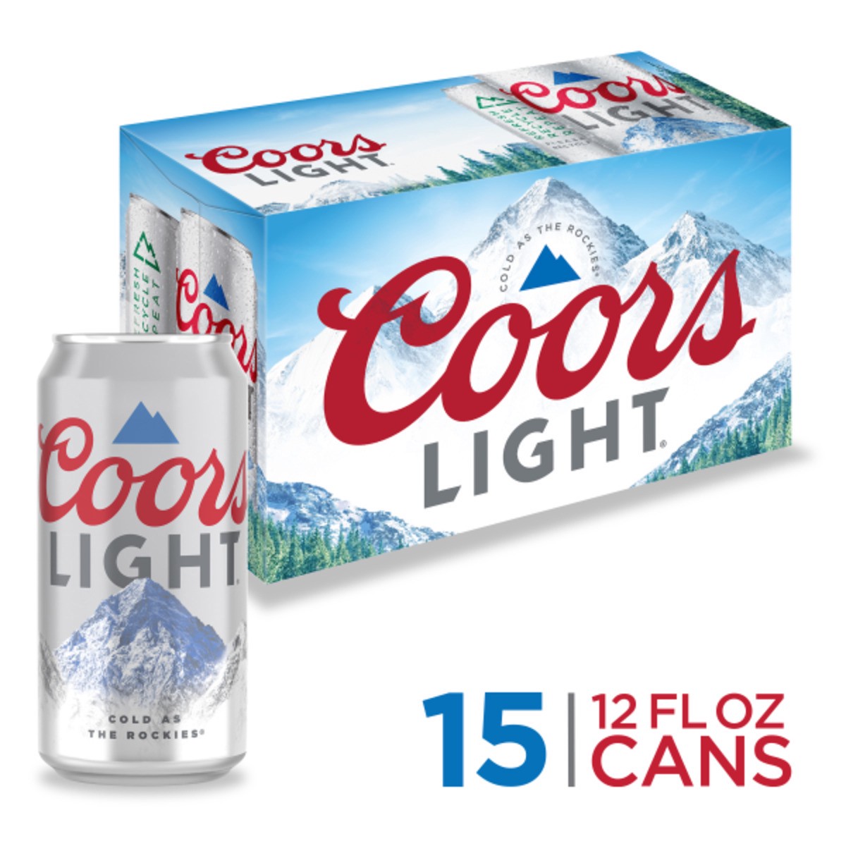 slide 1 of 9, Coors Light Beer, American Light Lager Beer, 4.2% ABV, 15-pack, 12-oz beer cans, 15 oz