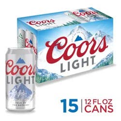 Coors Light Beer, American Light Lager Beer, 4.2% ABV, 15-pack, 12-oz beer cans