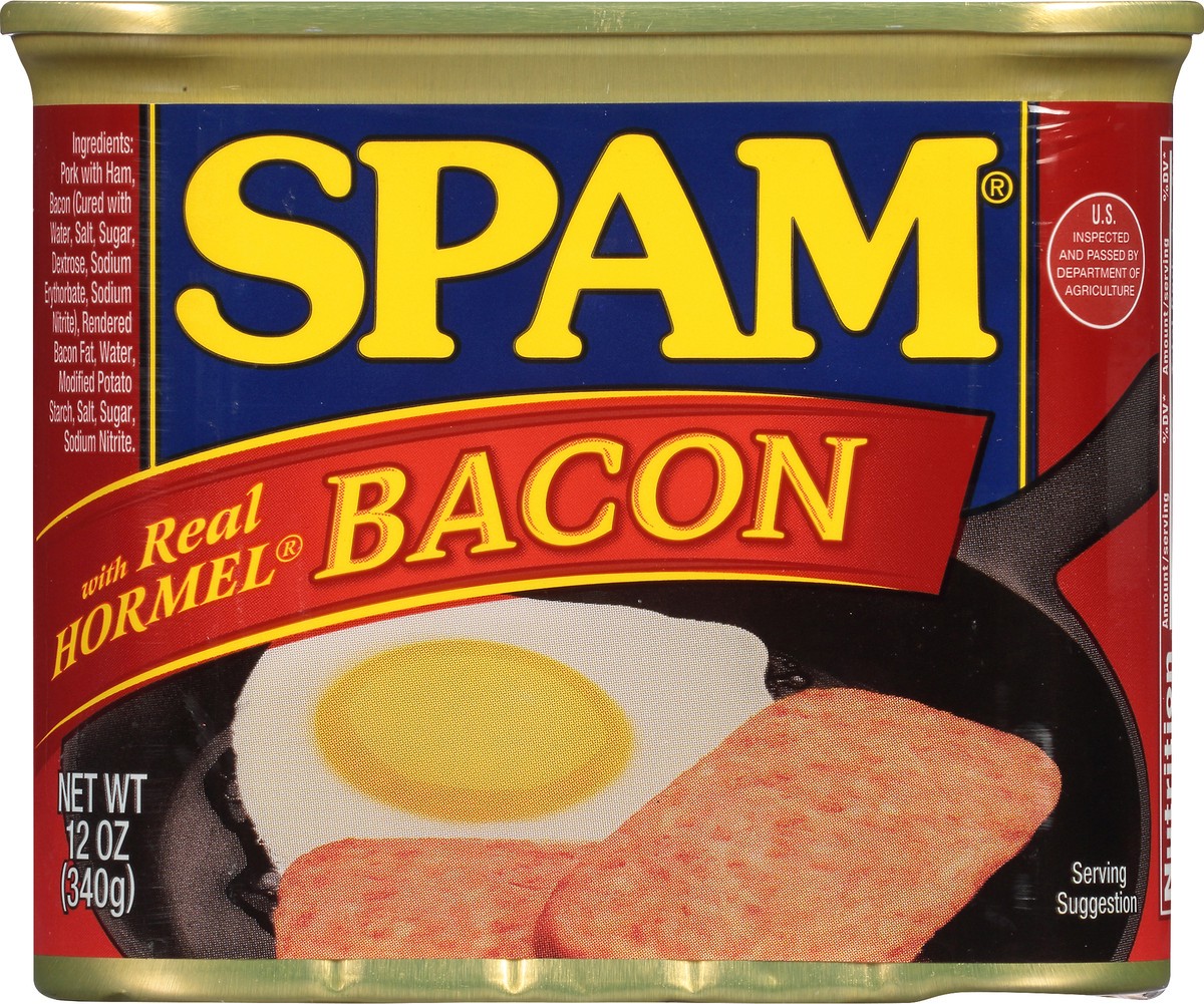 slide 1 of 12, SPAM Bacon Canned Meat 12 oz, 12 oz