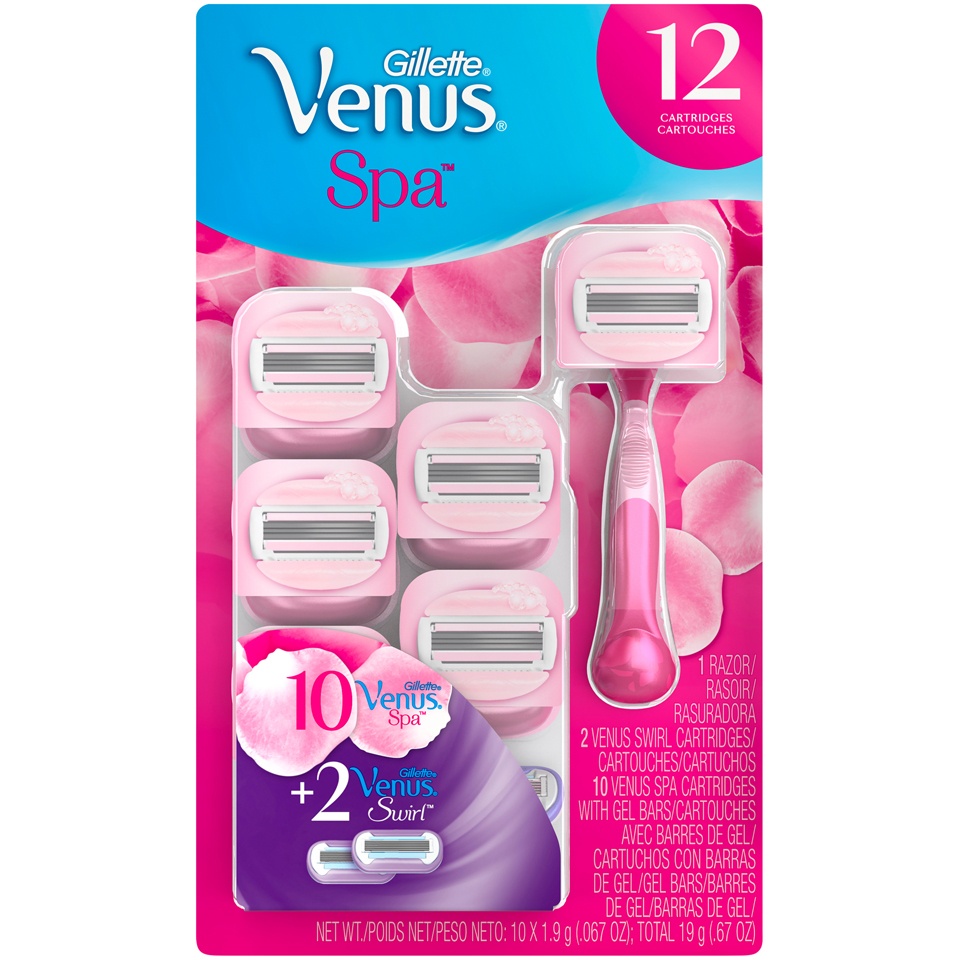 slide 1 of 1, Gillette Venus Spa Breeze Razor with 12 Cartridges, 