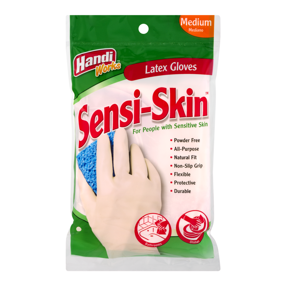 slide 1 of 1, Handi-Works Sensi-Skin Reusable Gloves Latex Gloves Medium, Size 8